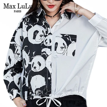 Max LuLu Eiropas Dizaineru Stilu Pavasara Streetwear Sieviešu Iespiesti Vintage Dāmas Blūzes Gadījuma Garām Piedurknēm Krekli Lielgabarīta Topi 4142