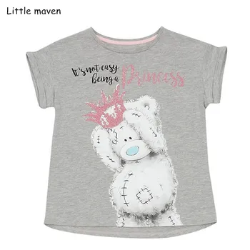 Maz maven bērnu drēbītes, 2019. gada vasaras bērnu meiteņu drēbes ar īsām piedurknēm t-veida topi vēstuli lācis drukāt Kokvilnas zīmola t krekls 51339 3418