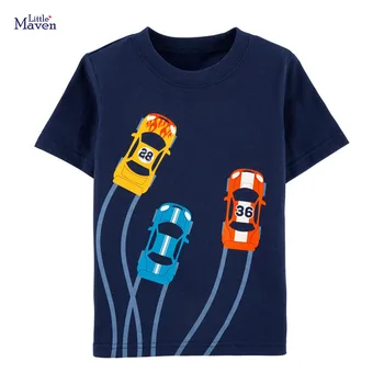 Maz Maven Jaunā Vasaras Bērnu Zils Automobiļu Sacīkšu Automašīnām Iespiesti O-veida kakla Īsām piedurknēm Kokvilnas Trikotāžas Zēniem Ikdienas Tshirts