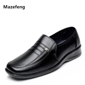 Mazefeng Pavasara Vīrietis Melnā ādas kurpes Biznesa Šefpavārs kurpes Viena Vīriešu PU neslīdoša Ūdensnecaurlaidīga Vīriešu Ikdienas apavi Vīriešu Apavi