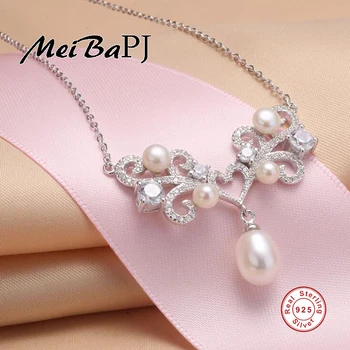 [MeiBaPJ]Modes grade AAAA saldūdens pērļu rotaslietas sievietēm sirds formas kulons, kaklarota, balta s925 sudraba rotaslietas