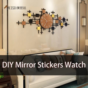MEISD Dekoratīvs Pulkstenis Koka Krāsu DIY Spoguļa Uzlīmes Skatīties Creative Home Decor Self Adhesive Istabas Horloge Sienas Mākslas Bezmaksas Piegāde