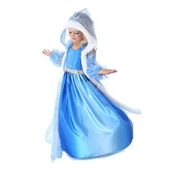 Meitene Elza Kleitu Bērnu Sniega Karaliene Cosplay Kostīms ar Caurspīdīgu Apmetni, Bērniem, Pusei Ziemassvētku Saģērbt Zilas Drēbes