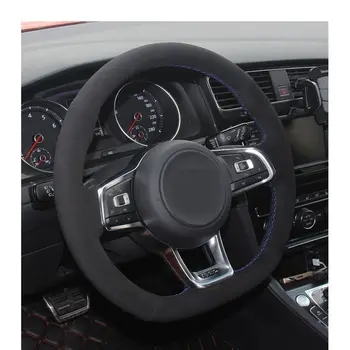 Melna Zamšādas Roku šūtas Auto Stūres Rats Segumu Volkswagen Golf 7 GTI Golf R MK7 VW Polo GTI Scirocco 2016