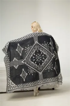 Melnā un baltā etniskā stila Trikotāžas Mest Segu Bohēmijas kempings dīvāna segu, auto segu etnisko stilu segu LN13*