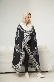 Melnā un baltā etniskā stila Trikotāžas Mest Segu Bohēmijas kempings dīvāna segu, auto segu etnisko stilu segu LN13*