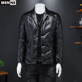 MENNE vīriešu ziemas jaka baltā pīle uz leju ziemas jaka vīriešiem Tīra melnā Uzvalkā stils jaka silta vīriešu jaka izmērs M-5XL