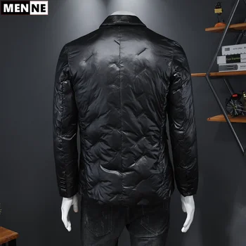 MENNE vīriešu ziemas jaka baltā pīle uz leju ziemas jaka vīriešiem Tīra melnā Uzvalkā stils jaka silta vīriešu jaka izmērs M-5XL
