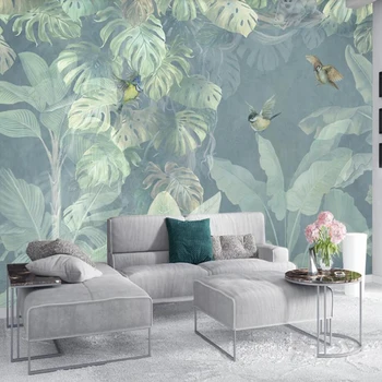 Milofi pielāgotas 3D tapetes sienas Ziemeļvalstu retro roku apgleznoti tropu augi TV fona sienu dekoratīvais krāsojums tapetes