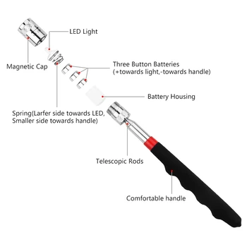 Mini LED Magnēts Teleskopiskie Magnētiskā Uzņemt Lukturīti Lāpu Lampas Pacelt Skrūvgriezi un Uzgriežņu Un Skrūvju Rokas Instrumenti