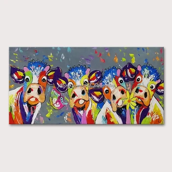 Mintura Sienas Attēlu Dzīvojamā Istaba Eļļas Gleznas uz Audekla ar Roku Apgleznoti Četri Burvīgi Govis Dzīvnieku Attēlu Hotel Dekoru, Bez Rāmja