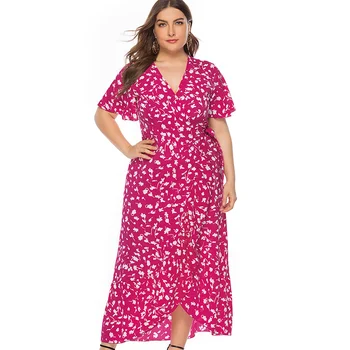 MK 2019. gada Vasarā jaunas ielidošanas šifona sieviešu Plus Lieluma maxi kleitu modes dāmas Drukāt ziedu Seksīga kleita