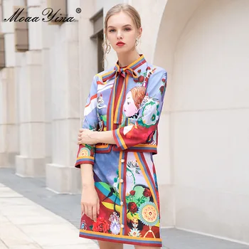 MoaaYina Modes Dizainere Uzstādīt Pavasara Sieviešu jaka Tops+Svārki iluzora, Ziedu Drukāt Divu gabalu komplekti 16468