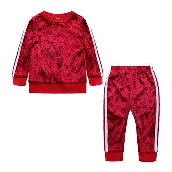 Modes Bērni ir Uzvalks Rudens Ziemas Bērniem Drēbes Samta garām piedurknēm Top+ Bikses Toddler Ziemassvētku Tērpiem