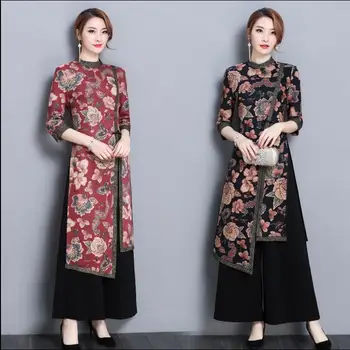 Modes Cheongsam Plaša Kāju Bikses, Uzvalks Sieviete, Tradicionālā Ķīniešu Kleita Qipao Orient Pavasarī