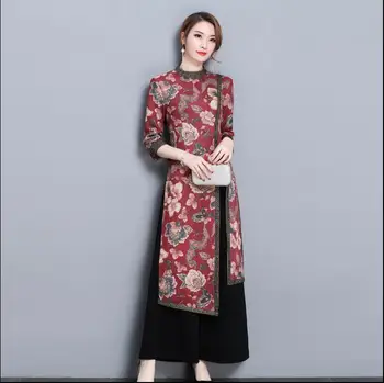 Modes Cheongsam Plaša Kāju Bikses, Uzvalks Sieviete, Tradicionālā Ķīniešu Kleita Qipao Orient Pavasarī