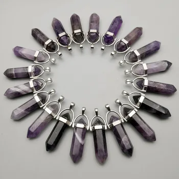 Modes dabīgā akmens violeta kristāla pīlārs Piekariņi & kaklarotas, lai padarītu Rotaslietas charm Point piederumi 50gab/daudz vairumtirdzniecība 3572