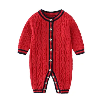 Modes Jaundzimušo Bērnu Zēni Meitene Ziemas Pogas Kabeļu Adīt Džemperi Romper Džemperis, Apģērbs Mazulim Meitene Romper Jauno Dzimis Zīdaiņu Apģērbu 3235