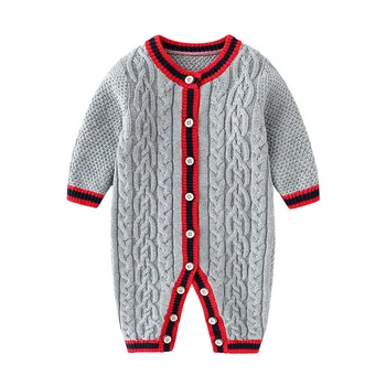 Modes Jaundzimušo Bērnu Zēni Meitene Ziemas Pogas Kabeļu Adīt Džemperi Romper Džemperis, Apģērbs Mazulim Meitene Romper Jauno Dzimis Zīdaiņu Apģērbu