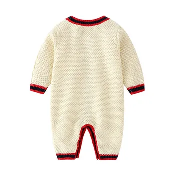 Modes Jaundzimušo Bērnu Zēni Meitene Ziemas Pogas Kabeļu Adīt Džemperi Romper Džemperis, Apģērbs Mazulim Meitene Romper Jauno Dzimis Zīdaiņu Apģērbu
