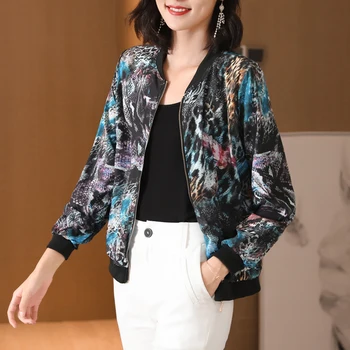 Modes Mežģīnes Bomber Jaka Sievietēm Ir 2021. Korejas Vasaras Sieviešu Drukāt Pamata Jaka Plānas Sieviešu Biroja Žaketes Sauļošanās Topi Apģērbi