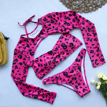 Modes Sievietes Leopards Drukāt Bikini Komplekts Push Up Polsterēta Sieviešu Leopard Peldkostīmu Peldkostīms, Peldbikses Beachwear Divdaļīga Kostīmi
