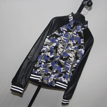 Modes Sievietes Maskēties Izdrukāt Īstas Ādas Lidotājs Bomber Jacket Slim Aitādas Nekustamā Ādas Jaka Mēteļi Dāmas Streetwear