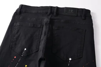 Modes Streetwear Stilīgs Stiept Džinsi Vīriešu Rokām apgleznotas Splash Tintes 3D Digitālā Drukā Kucēnu Galvas Džinsi Vīriešu Džinsa Slim Bikses