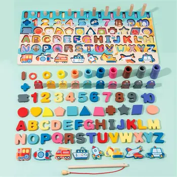 Montessori Koka Bloki Puzzle Board noteikti Toddler Pirmsskolas vecuma Bērniem, Mācību T3LA