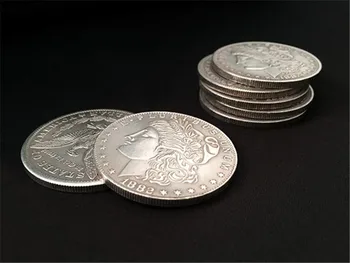 Morgan Dolāru Shell un Monētu Komplekts (5 Monētas + 1 Vadītājs Shell), Burvju Triki Slēgt Ilūzijas Veidojums Prop Monētas Magia