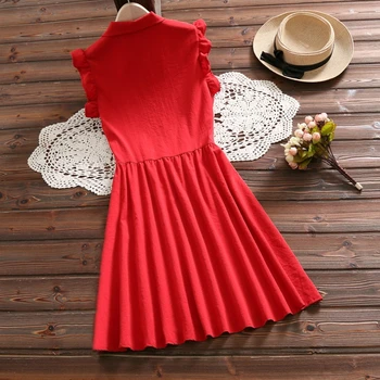 Mori cute meitene sarkanā kleitā jaunu vasaras modes peter pan apkakli vintage cietā kleita