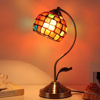 Mozaīkas vitrāžas lampu Guļamistabā, Dzīvojamā istabā Gultā pusē tiffanylamp Tiffany lampu toņu, vintage galda lampas piederumi