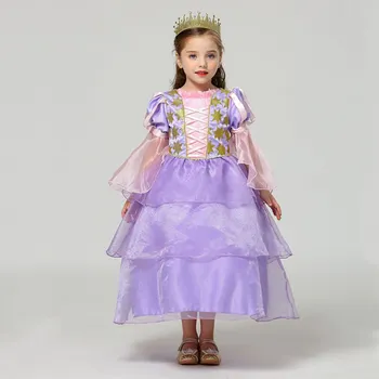 MUABABY Meitenes Rapunzel Tangled Princese Kostīmu Uzliesmoja Piedurknēm Kārtojumu Puse Kleita Drēbes Bērniem Halloween Modes Saģērbt Kleita 9610