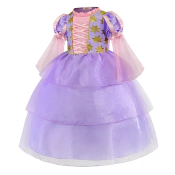 MUABABY Meitenes Rapunzel Tangled Princese Kostīmu Uzliesmoja Piedurknēm Kārtojumu Puse Kleita Drēbes Bērniem Halloween Modes Saģērbt Kleita
