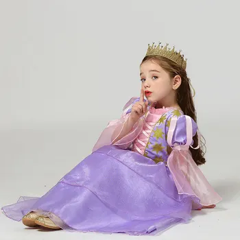 MUABABY Meitenes Rapunzel Tangled Princese Kostīmu Uzliesmoja Piedurknēm Kārtojumu Puse Kleita Drēbes Bērniem Halloween Modes Saģērbt Kleita