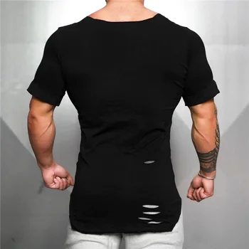 Muscleguys Fitnesa Apģērbu 2019 Vasaras T Krekls Vīriešiem Ripped Caurumu T-krekli Vīriešu Slim Fit Lakrosa Vīriešu Hip Hop Paplašināt sporta zāles Tshirt