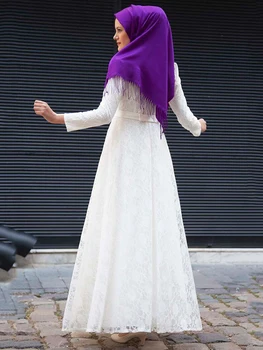 Musulmaņu Balta Kleita, Hijab Kāzu Īpašos Gadījumos Sieviešu Apģērbu jaunajai Sezonai Islāma Abaya Ar Mežģīņu Pārklājumu