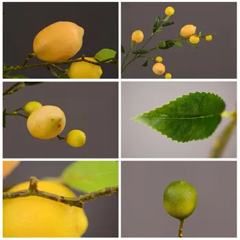 Mākslīgie Augļi Filiāle Dzeltena Ogas Imitācija Citrona Augļu Koku Filiāle Mājas Darbvirsmas DIY Decotation Viltus Ziedu
