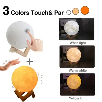 Mēness 3D Nakts Gaisma Drukāt Moonlight Aptumšojami LED Touch / Tap / Tālvadības Slēdzi atkārtoti Uzlādējams Gultas Skaitītājs Gaismas