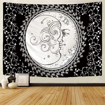 Mēness un zvaigznes gobelēns Indijas Mandala Hipiju Macrame Gobelēns Sienas Karājas Boho dekoru Psychedelic Maģija Gobelēns