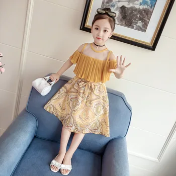 MĪLESTĪBA DD&MM Meiteņu Komplekti 2020. Gada Vasarā Jauni Bērnu Apģērbi Meitenēm Modes Apaļu Kakla Kroku + Ziedu Princese Svārki Uzvalks