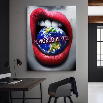 Mūsdienu Black Seksīgas Lūpas ar Dolāru Zemes Kanvas Glezna Plakāti un Izdrukas Sienas, Attēlus Dzīvojamā Istaba Cuadros Mājas Dekoru