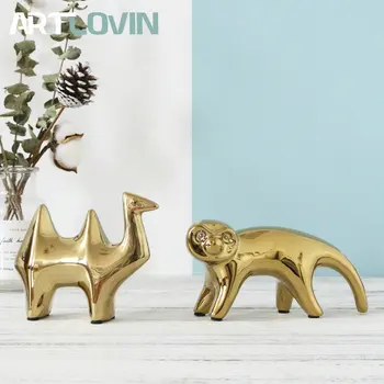 Mūsdienu Zelta Camel Keramikas Figūriņas Home Decoration Accessories Zelta Dzīvnieku Dekori Putnu Skaitļi Rotājumi Jauku Jaunā Gada Dāvanas