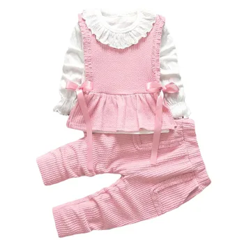 Neborn Baby Meitenes Lāce, T Krekls, Veste Bikses 3Pcs Apģērbu Komplekts Toddler Bērni bērnu Apģērbu Komplekti Meitenēm Savirmot Pateicības Tērpiem