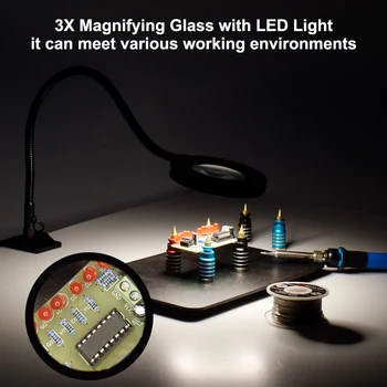NEWACALOX 3X Palielināmo Stiklu, ar 42 SMD LED Gaismas, Galda Skava USB Galda Lampa Lasījumā Lodēšanas Izgaismotas Lupa Rīks