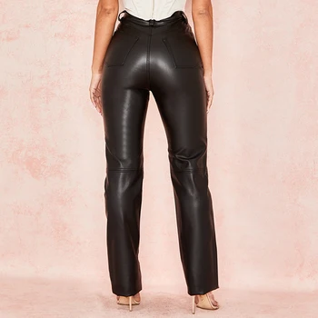 NewAsia Goth Ādas Bikses Melnā Augstu Vidukļa Pogu Zaudēt Garās Bikses Sieviešu Apģērbu Puse Gadījuma Modes Streetwear 2020 Jaunas