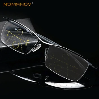 Nomanov = Photochromic Pelēks Izlūkošanas Progresējoša Multifokāla Lasīšanas Brilles Bifocal Pievienot +75 +3.5 Titāna Uzacu