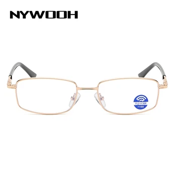 NYWOOH Biznesa Retro Vīriešiem Anti Zilā Gaisma Lasīšanas Brilles Sievietēm īpaši vieglas Metāla Sveķu Filmu vecuma tālredzība Brilles Zelta Rāmis
