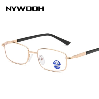 NYWOOH Biznesa Retro Vīriešiem Anti Zilā Gaisma Lasīšanas Brilles Sievietēm īpaši vieglas Metāla Sveķu Filmu vecuma tālredzība Brilles Zelta Rāmis