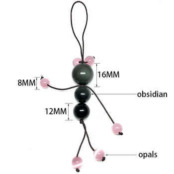Obsidian un Rozā opāliem tagad Ceļot Varde Stila Keychain Moderns Modes Mobilo Telefonu Ķēdes Karojošs Laimīgs Automašīnas Atslēgas Cilvēku Atslēgu Gredzens